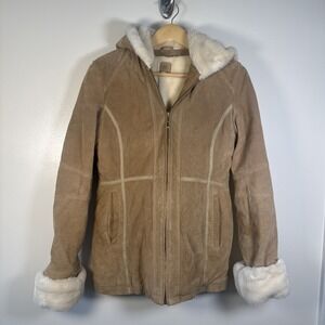 Wilsons Leather Coat Women's Small Genuine Suede Faux Fur Lined Hooded Jacket